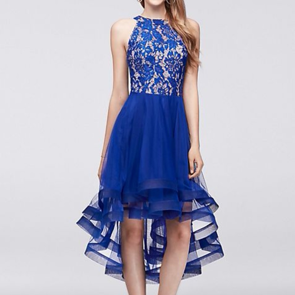 Sequin Lace Dress with Ruffled High-Low Skirt